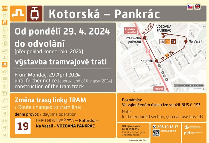 Dopravní omezení: Kotorská - Pankrác: dočasné přerušení provozu tramvají