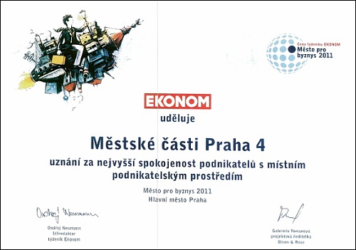 Uznání za nejvyšší spokojenost podnikatelů s místním podnikatelským prostředím.