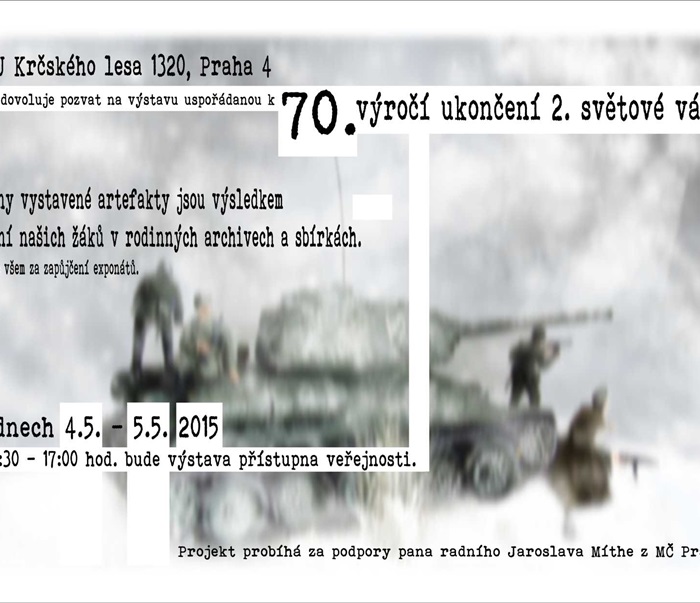 Pozvánka na výstavu k 70. výročí ukončení 2.světové války na ZŠ U Krčského lesa