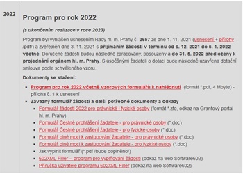 Programu na podporu projektů ke zlepšení stavu životního prostředí hl. m. Prahy pro rok 2022 Programu na podporu projektů ke zlepšení stavu životního prostředí hl. m. Prahy pro rok 2022