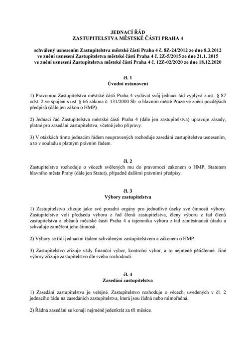 Jednací řád ZMČ - platný od 8.3.2012, účinný od 18.3.2012, novela od 18.12.2020