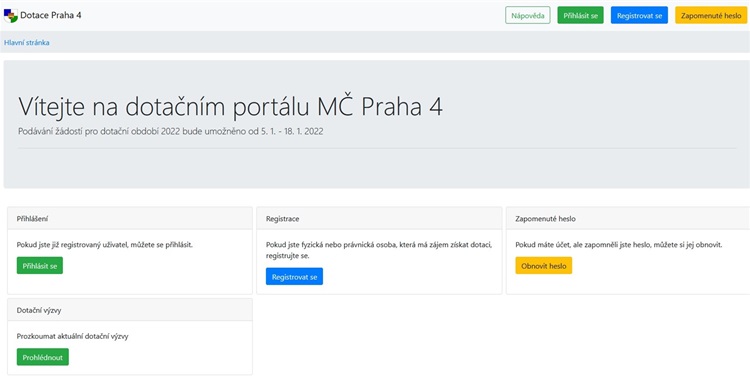 Dotační portál Prahy 4 - úvodní stránka Dotační portál Prahy 4 - úvodní stránka