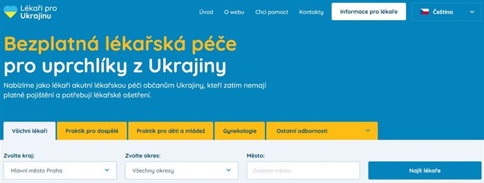 Lékaři pro Ukrajinu: Nabízíme jako lékaři akutní lékařskou péči občanům Ukrajiny, kteří zatím nemají platné pojištění a potřebují lékařské ošetření.