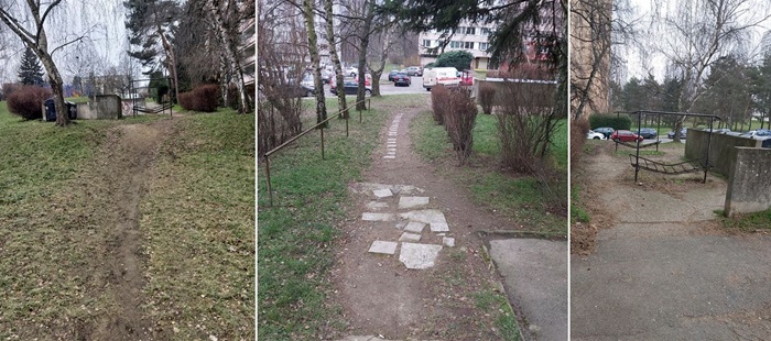 Podnět 4: Oprava chodníku, odstranění klepadel a vybudování propojovací spojnice chodníku (Bernolákova, Praha 4)