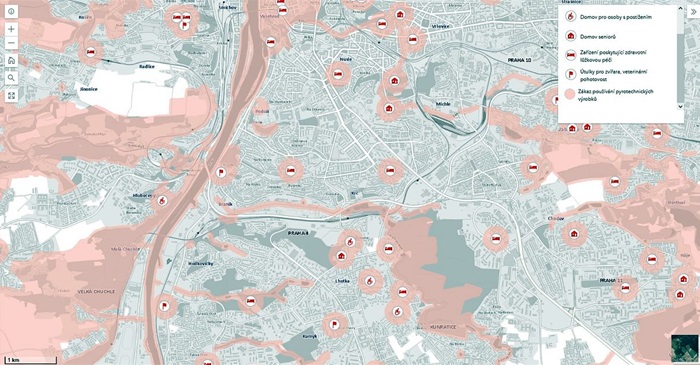 Informativní mapa zákazu používání pyrotechniky v Praze