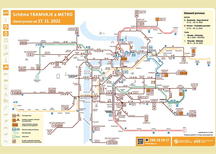 Schemata - výluka metra 17. - 20. 11. 2022