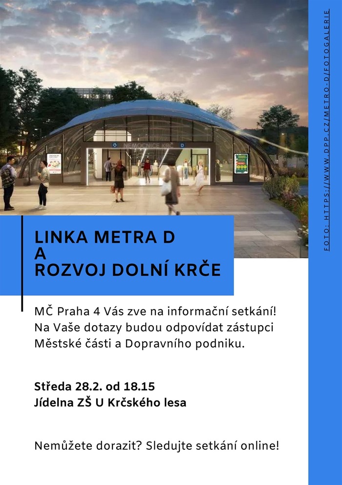 Veřejné setkání na téma metro D a rozvoj lokality Dolní Krč