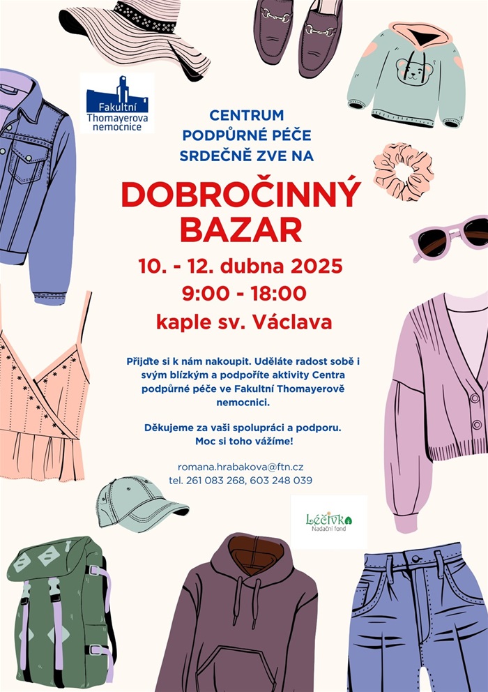 Dobročinný bazar oblečení, hraček, sport. vybavení, kočárků a mnoho dalšího pomůže Centru podpůrné péče FTN