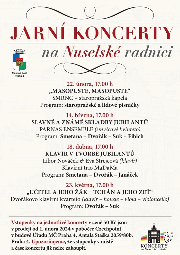 Jarní koncerty na Nuselské radnici 2024