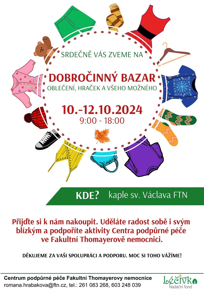 Dobročinný bazar oblečení, hraček a všeho možného pomůže Centru podpůrné péče FTN